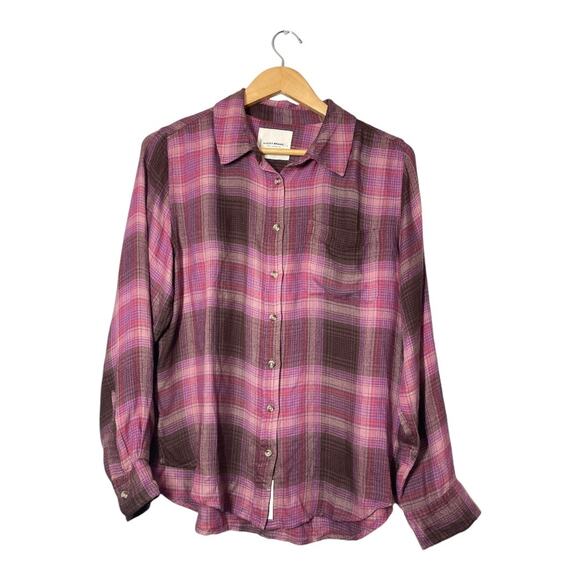 Lucky Brand Purple Button Front Plaid Shirt Small Cloud Boyfriend Viscose - Picture 2 of 6